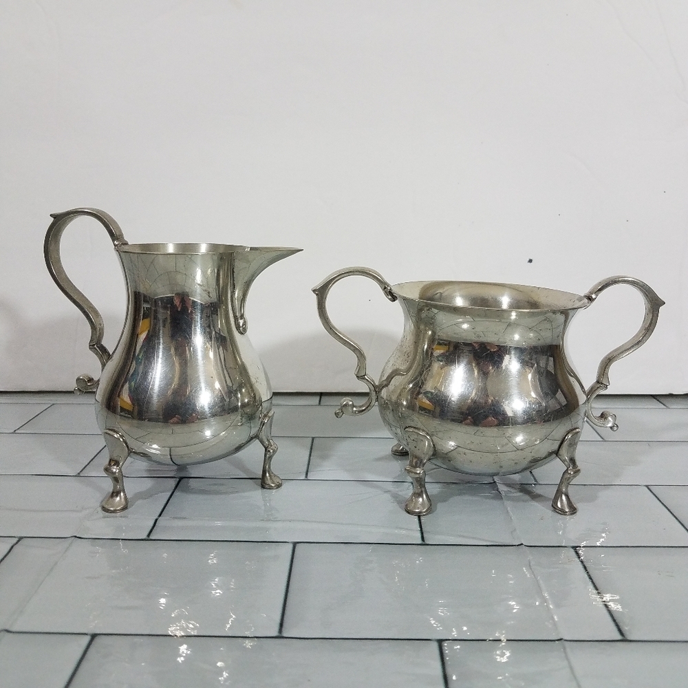 Kirk Steiff Pewter Creamer and Sugar Williamsburg - Picture 2 of 13